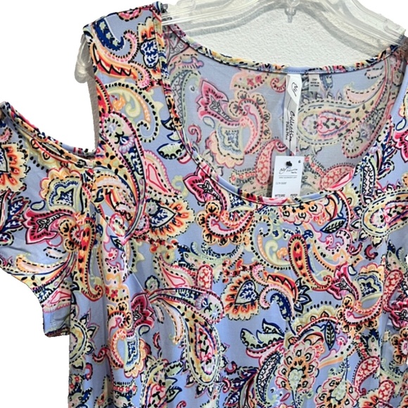 NY Collection Women's Multi-Color Paisley Cold Shoulder Midi Dress Plus Sz 2XWP - Picture 7 of 15